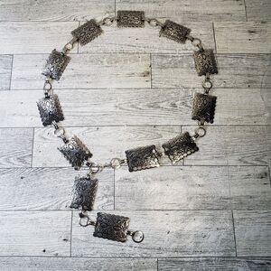 Vintage SW Western Thunderbird Navajo Style Silver Concho Chain Belt Stamped 35"